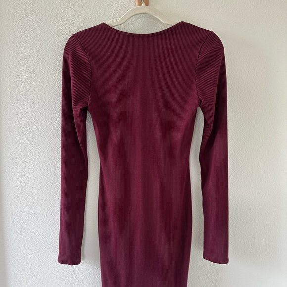 Lulu's Go Beyond Basic Burgundy Ribbed Snap Front Bodycon Mini Dress - Picture 8 of 9